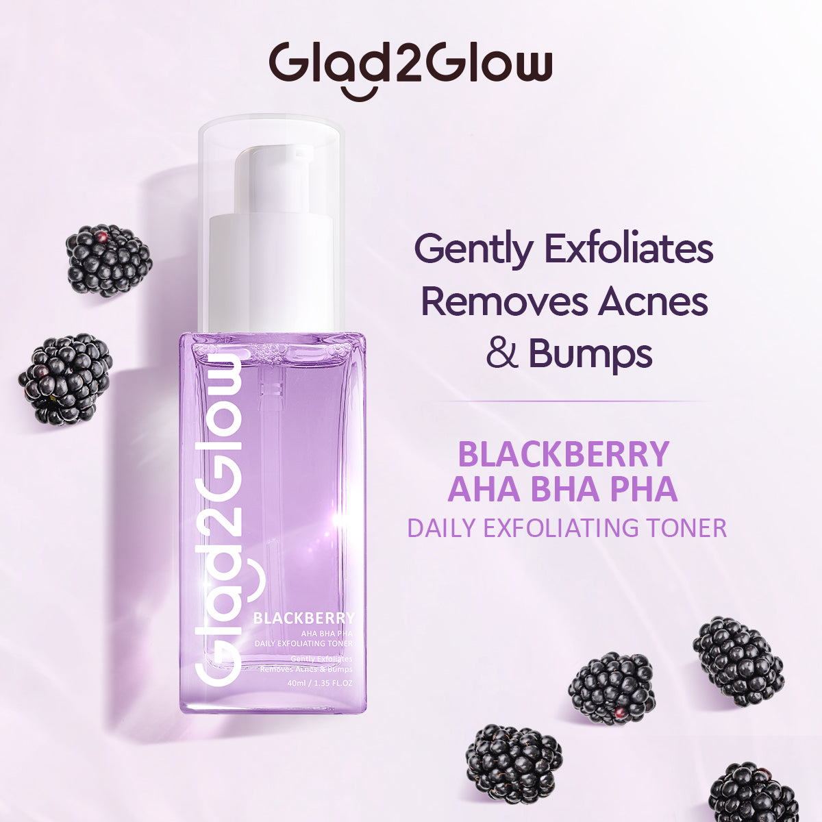 Glad2Glow Blackberry AHA BHA PHA Daily Exfoliating Toner