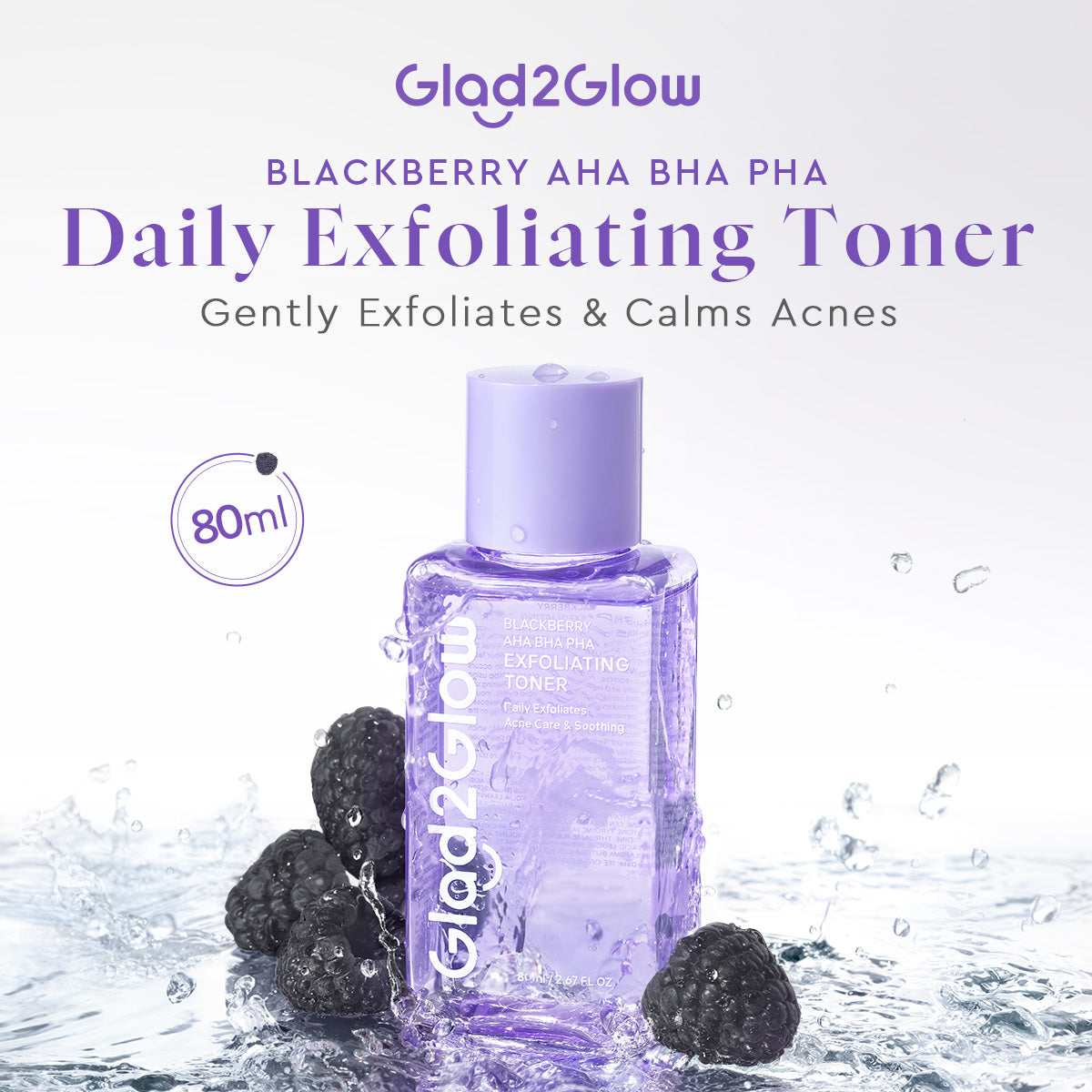 Glad2Glow Blackberry AHA BHA PHA Daily Exfoliating Toner