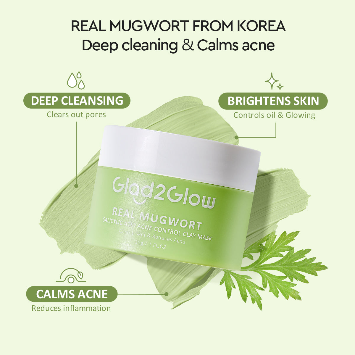 Glad2Glow Real Mugwort Salicylic Acid Acne Control Clay Mask