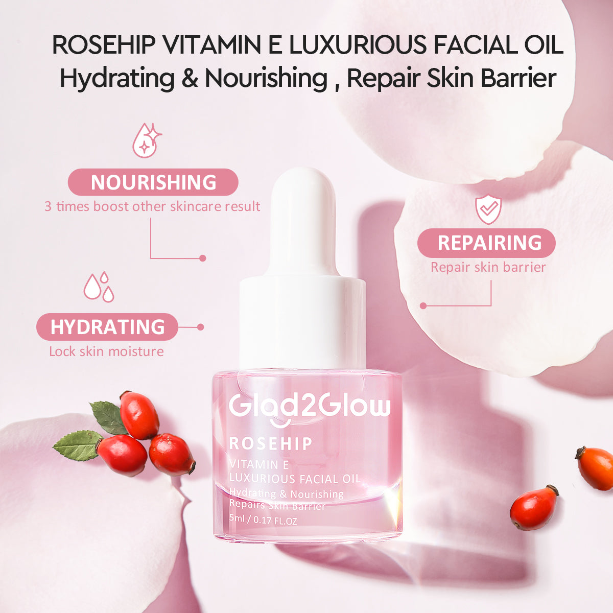Glad2Glow Rosehip Vitamin E Luxurious Facial Oil
