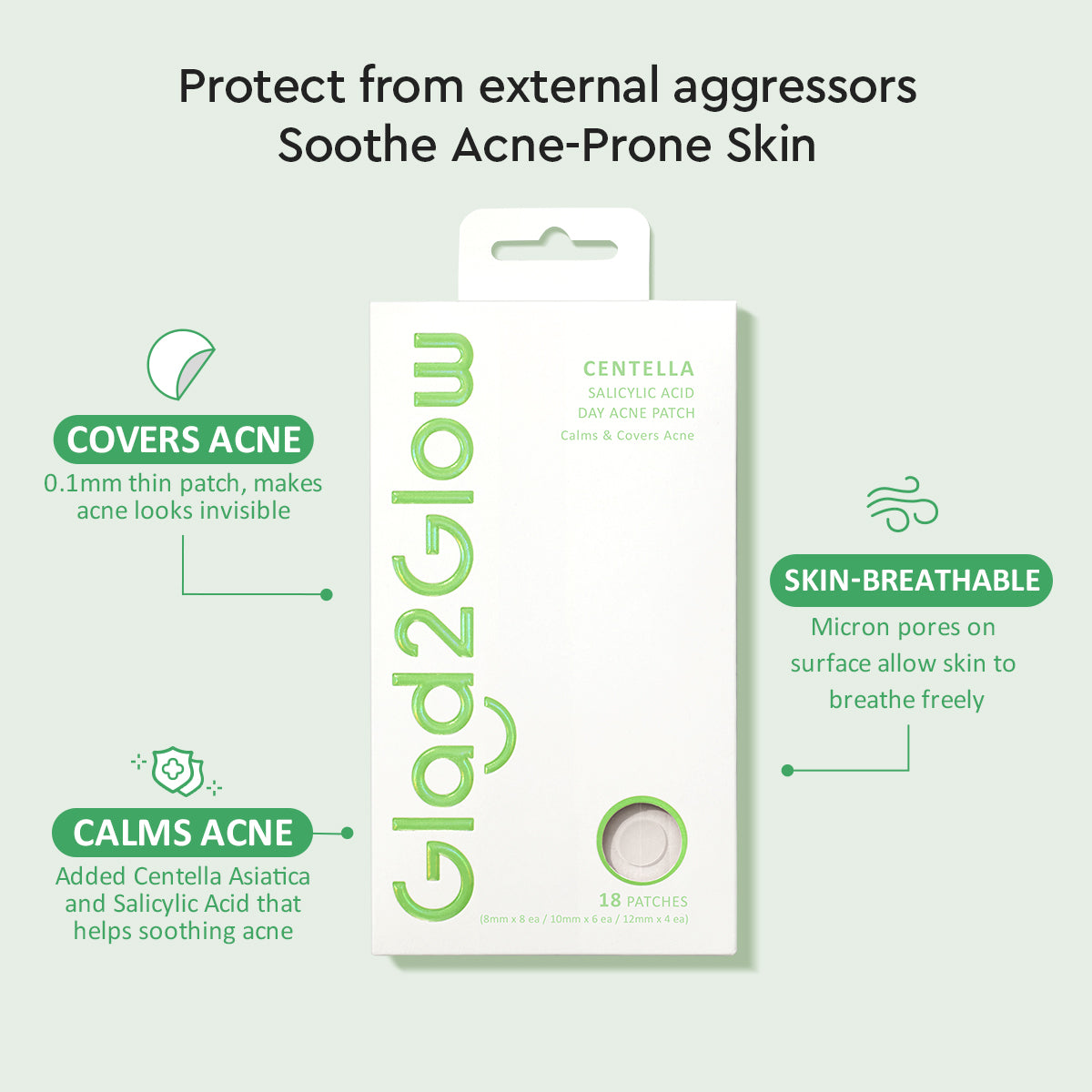 Glad2Glow Centella Salicylic Acid Day Acne Patch