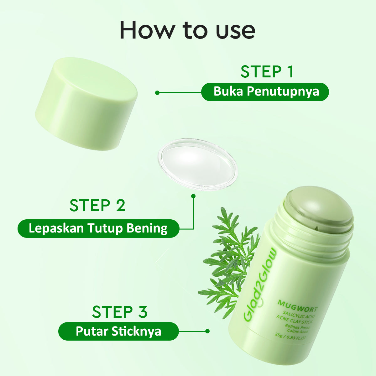 Glad2Glow Mugwort Clay Mask Masker Wajah Face Cleansing Green Mask Stick