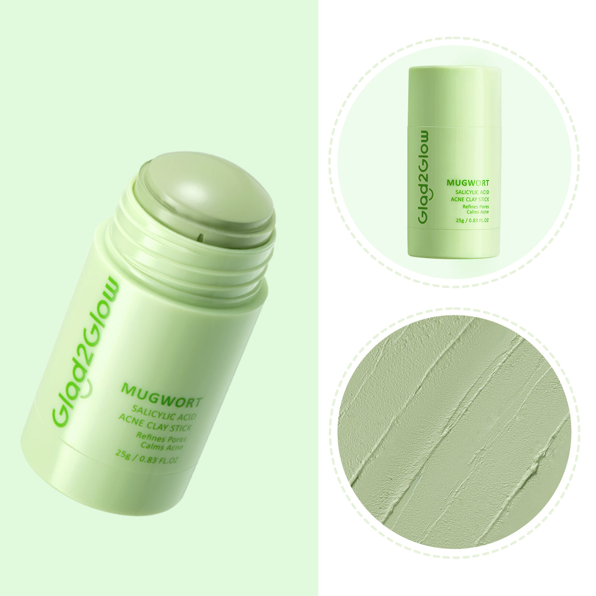 Glad2Glow Mugwort Clay Mask Masker Wajah Face Cleansing Green Mask Stick