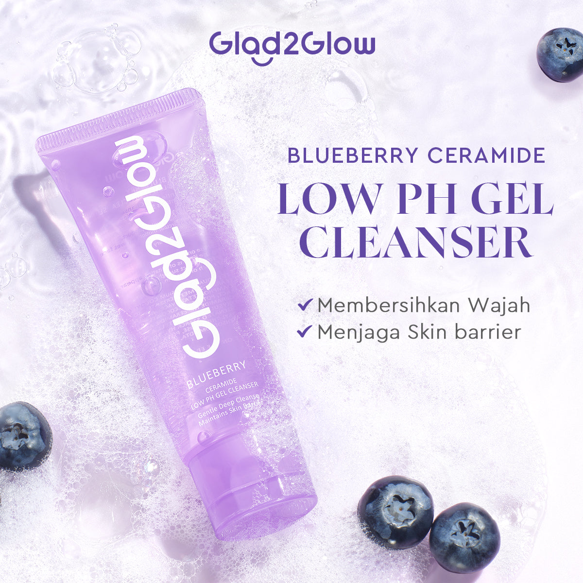 Glad2Glow Blueberry Ceramide Low pH Gel Cleanser