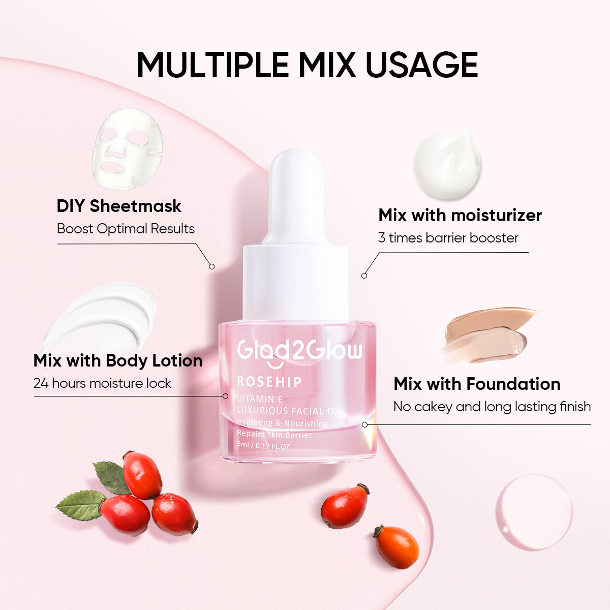 Glad2Glow Rosehip Vitamin E Luxurious Facial Oil