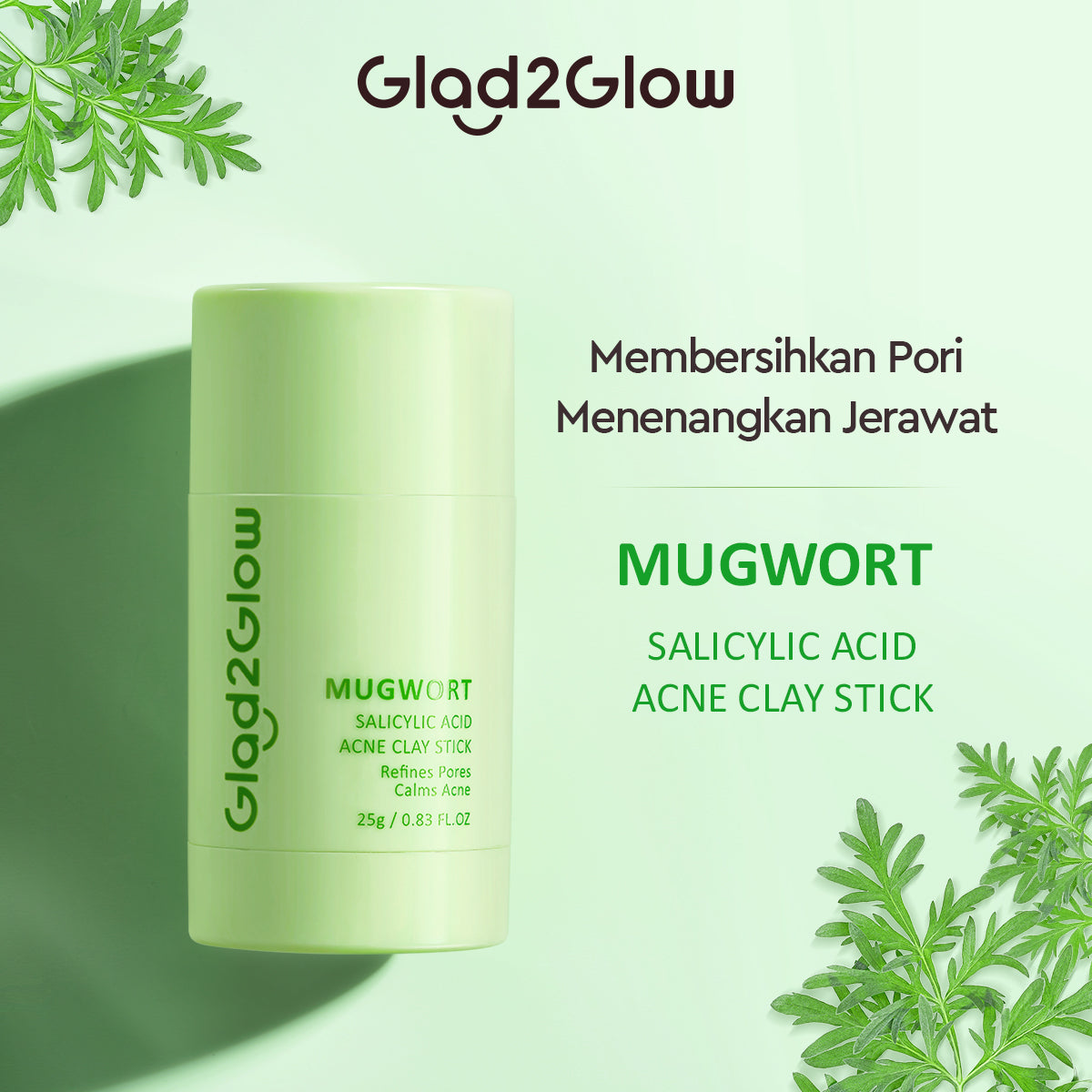 Glad2Glow Mugwort Clay Mask Masker Wajah Face Cleansing Green Mask Sti ...