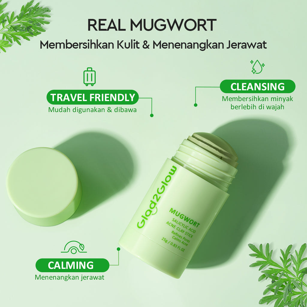 Glad2Glow Mugwort Clay Mask Masker Wajah Face Cleansing Green Mask Stick