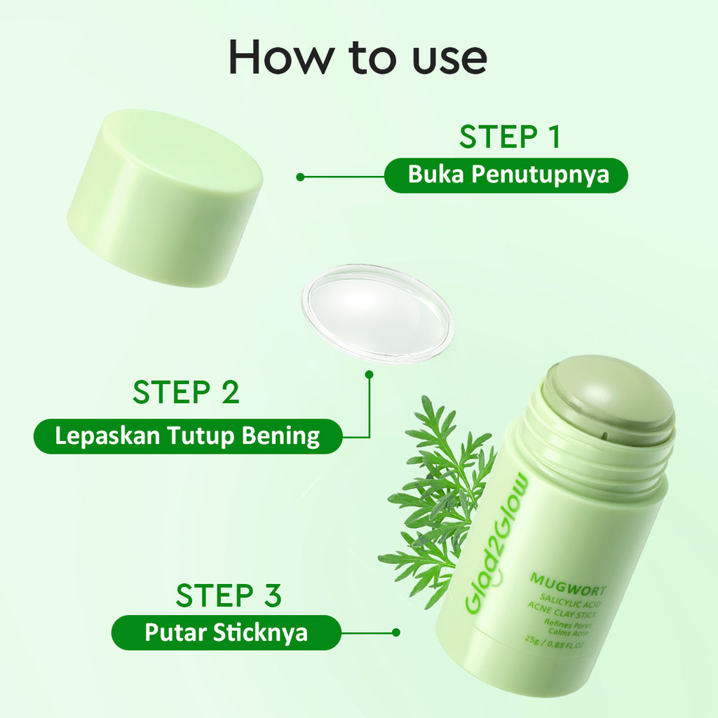 Glad2Glow Mugwort Clay Mask Masker Wajah Face Cleansing Green Mask Stick