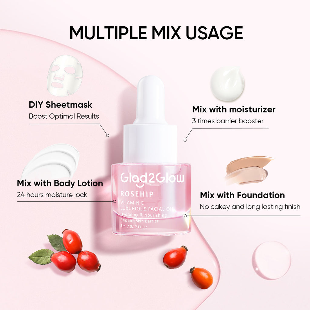Glad2Glow Rosehip Vitamin E Luxurious Facial Oil